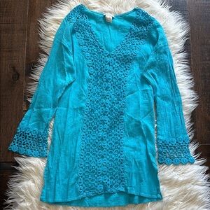 Turquoise Crochet Detail Venus Swimsuit Cover-up